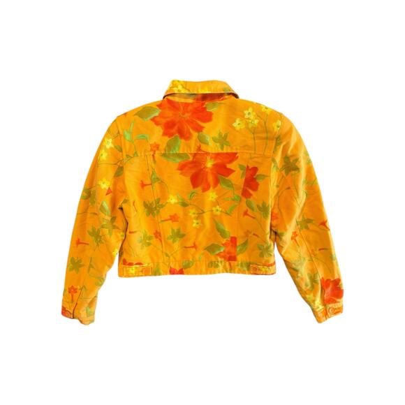 Carlisle Orange Yellow Floral Cropped Jacket Silk Cotton Blend Size 10 - Picture 4 of 11